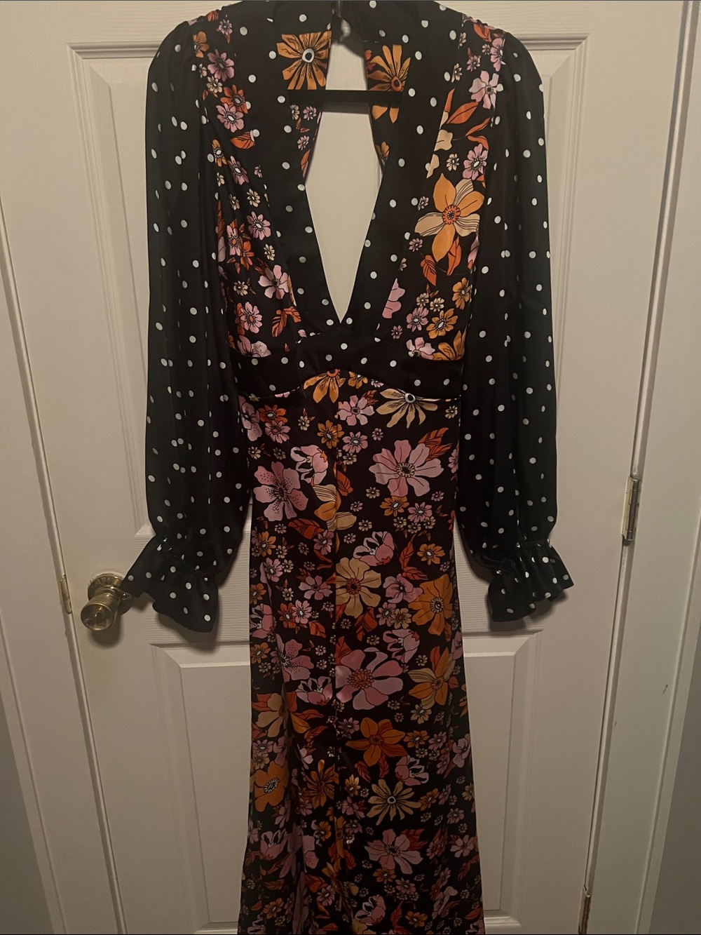 ASOS Black Maxi Dress with Pink & Orange Floral and White Polka Dots